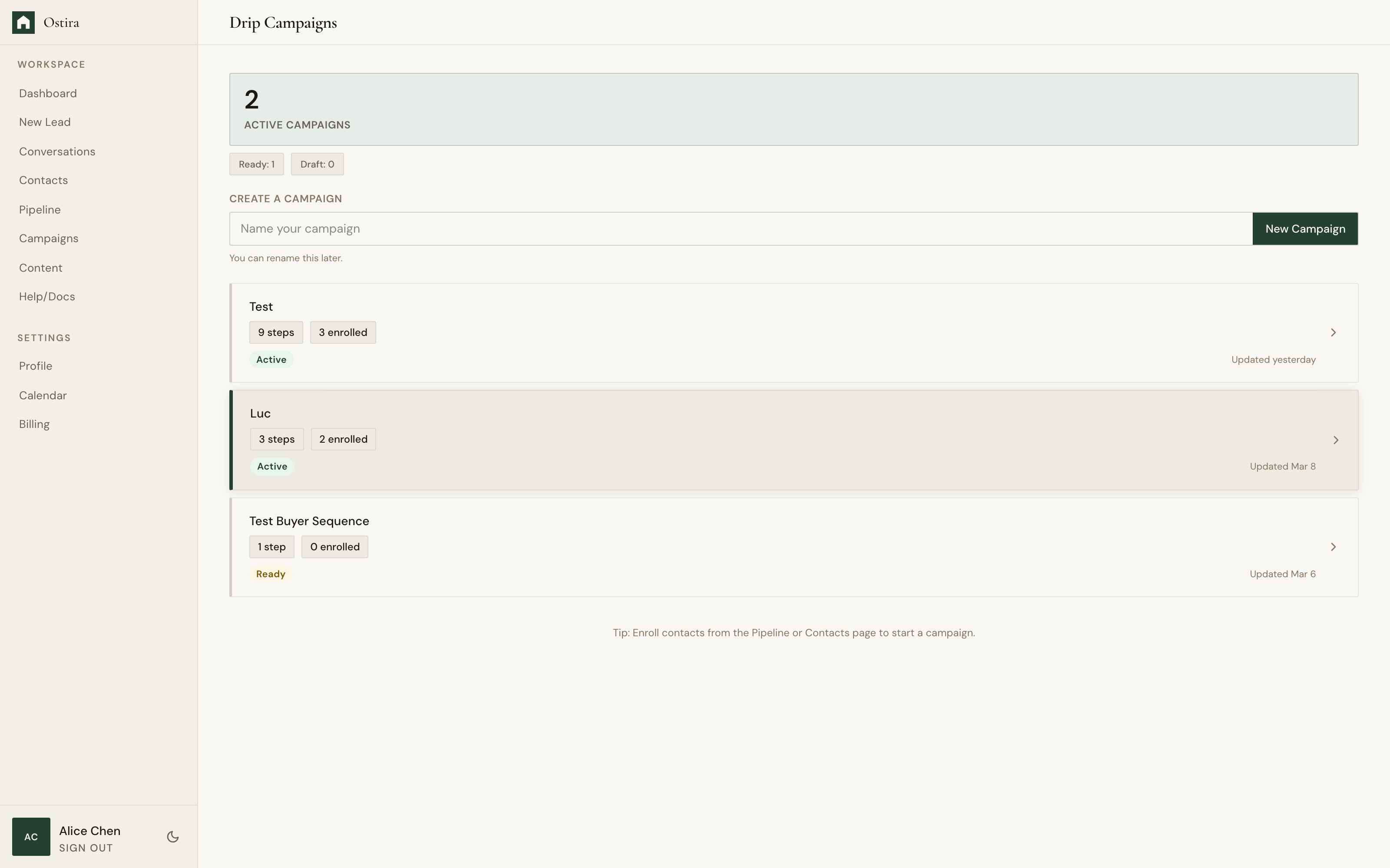 Desktop screenshot for Edit Campaign Steps: Open campaign detail.