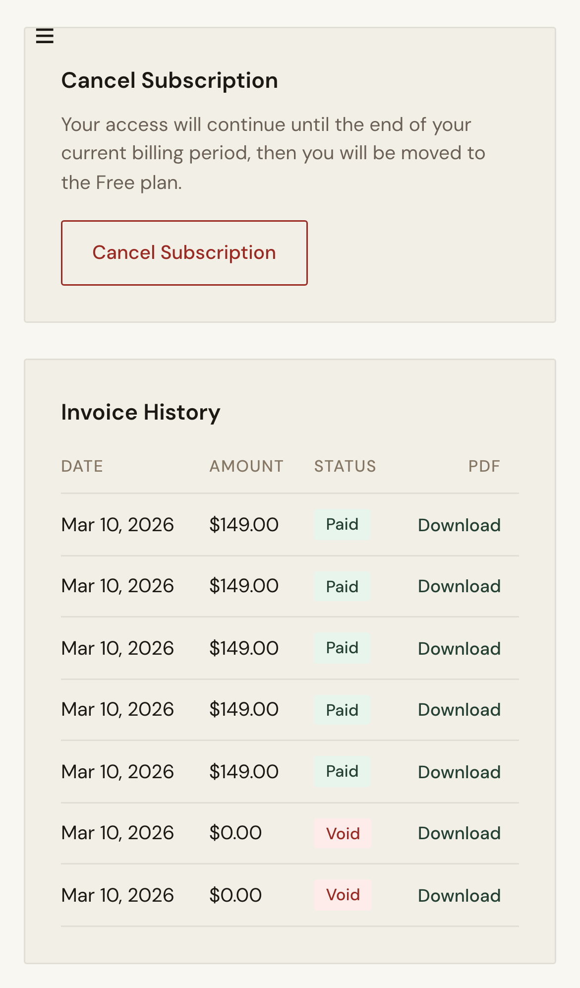 Mobile screenshot for Manage Billing and Invoices: Update payment method if needed.