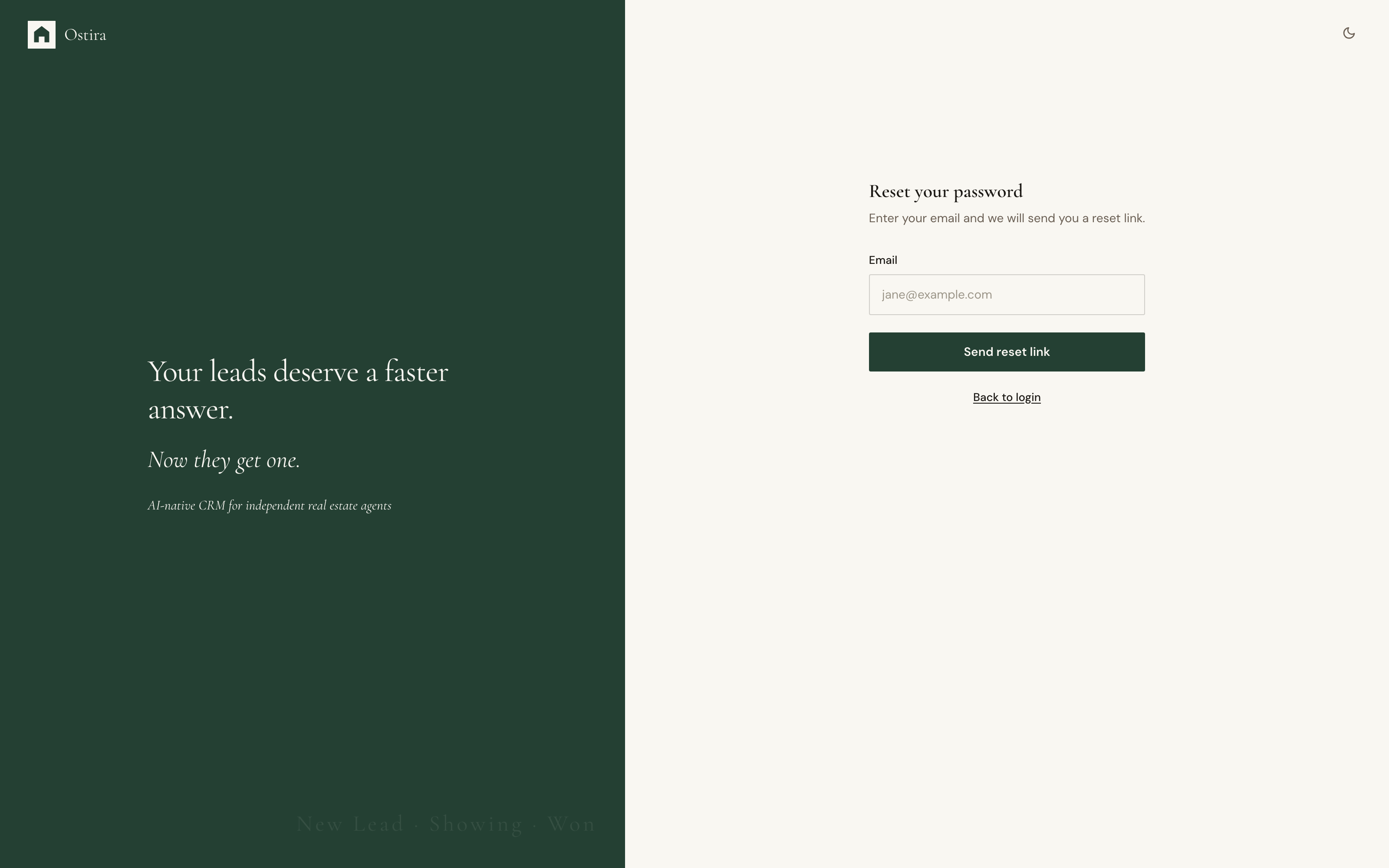 Desktop screenshot for Reset Password and Login Recovery: Open Reset Password and request a new link.
